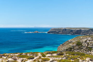 Fototapeta na wymiar Innes National Park coastline viewed from Cape Spencer on a bright day, Yorke Peninsula, South Australia