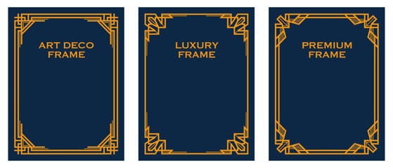 Fototapeta na wymiar Art Deco gold frame vintage frame line geometric luxury frames wedding banner label card geometric background vector illustration