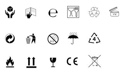 Set of packaging label icons