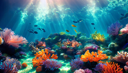 Fototapeta na wymiar Enchanting Underwater Coral Reef with Colorful Fish and Marine Creatures - Generative AI