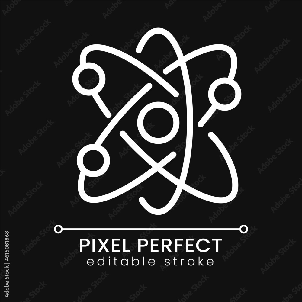 Aufkleber atom structure pixel perfect white linear icon for dark theme. smallest particle. molecular structur