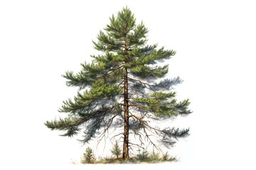 Fototapeta premium Realistic pine tree on white background, highly detailed Generative AI