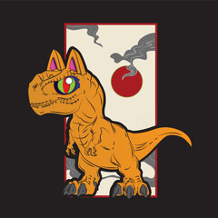 monster cat illustration with japanese style for kaijune event, notebook, logo