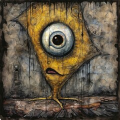 Obraz na płótnie Canvas Cute emo monster animal illustration, charcoal hand draw, generative ai poster wall art