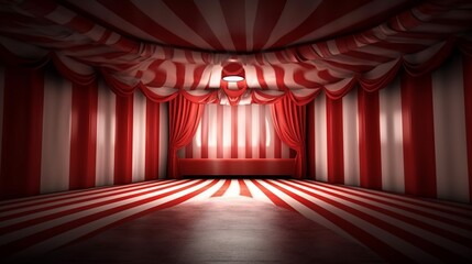 Fototapeta premium A circus background with colors red and white with space to promote products and events. Generative ai.