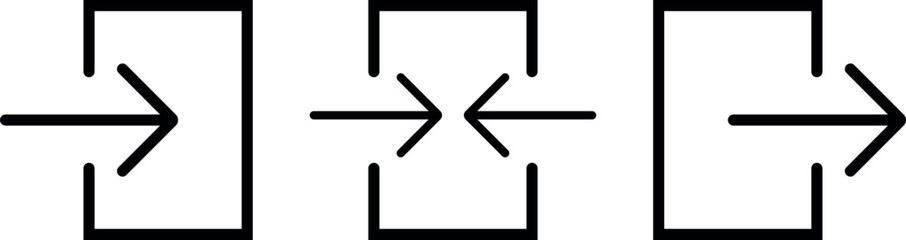 A set of entrance and exit line icons. Entrance line icon ilustration. Linear style entry symbol. Arrow and door sign. Editable stroke vector.