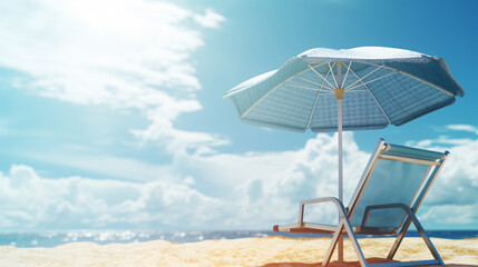 Beach summer Outdoor Beach chair sunglasses with umbrella sunny day sky with clouds amazing blue ocean sea island