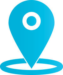 A simple icon. The geolocation mark is blue with a gradient, above a blue ring at the bottom. Vector illustration.