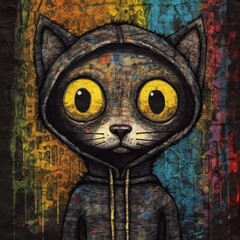 Cute emo monster cat animal illustration, charcoal hand draw, generative ai poster wall art - obrazy, fototapety, plakaty