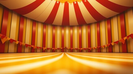 A circus background with colors yellow, white and red with space to promote products or events. Generative ai.