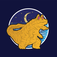 monster cat illustration with japanese style for kaijune event, notebook, logo