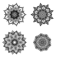 Set of four black and white mandala ornament for coloring