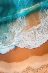 Stoff pro Meter Coast with waves as a background from top view. Summer seascape, Blue water from air. generative ai, ai generative © Svetlana