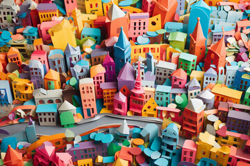 Fototapeta na wymiar creative urban city landscape made from paper cut out