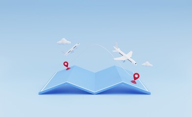 Air travel in different countries Travel pin on world map. 3D rendering.