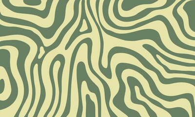 Groovy trendy abstract background with green waves. Vector illustration in retro 60s and 70s psychedelic style.