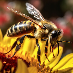 Nature's Delicate Dance: Close-Up Encounter of a Bee on a Flower