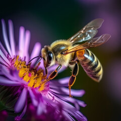 Nature's Pollination Ballet: A Close-Up Encounter of a Bee and a Blossoming Flower