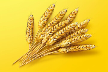 Wheat ears isolated on yellow background, illustration.