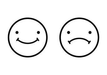 Fototapeta premium Black circle face happy smily and unhappy sad emoji icon flat vector design