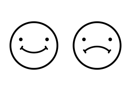 Black circle face happy smily and unhappy sad emoji icon flat vector design