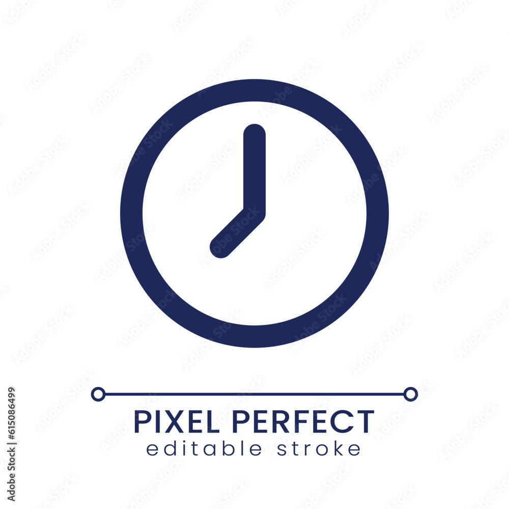 Poster Clock pixel perfect linear ui icon. Time measure app. Digital instrument settings. GUI, UX design. Outline isolated user interface element for app and web. Editable stroke. Poppins font used