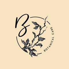 Hand drawn logo design, Floral logo design, Feminine branding, Botanical logotype, Twigs emblem, Collectin, Premade logo, Flower clipart
