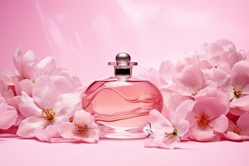 Summer Vanilla Perfume with Bright Pink Palette Background Photo - Copy Space Allowed
