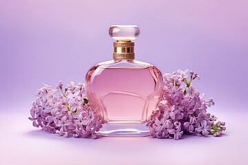 Obraz na płótnie Canvas Summer Vanilla Perfume with Bright Pink Palette Background Photo - Copy Space Allowed 