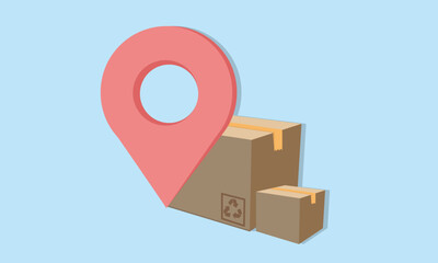 Location mark and Cardboard box. Logistics and distribution concept. Fast delivery at home. Order or parcel tracking. Pin marker.