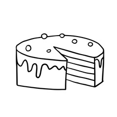 Single element of cake in doodle celebration clipart set. Hand drawn vector illustration EPS10. Great for banners, menu design, party, birthday, children's holiday, greeting card or advertising. 