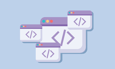 Web coding concept. Program code development. Website programming. Web ui page concept. Software engineering.