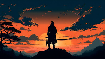 Obraz premium The Graceful Silhouette of a Samurai. Generative AI