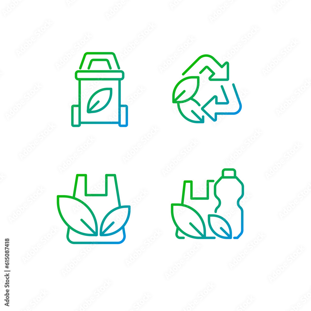Poster plastic waste recycling pixel perfect gradient linear vector icons set. garbage reusing. refusing in