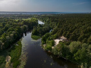 Pirita river, Lükati area in summer, drone view.