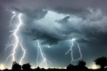 Fotobehang lightning in the night ,cloudy sky and stoming at the night ai generated art © sandesh