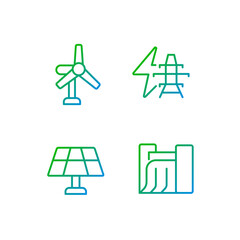 Clean power generation technology pixel perfect gradient linear vector icons set. Sustainable energy industry. Thin line contour symbol designs bundle. Isolated outline illustrations collection