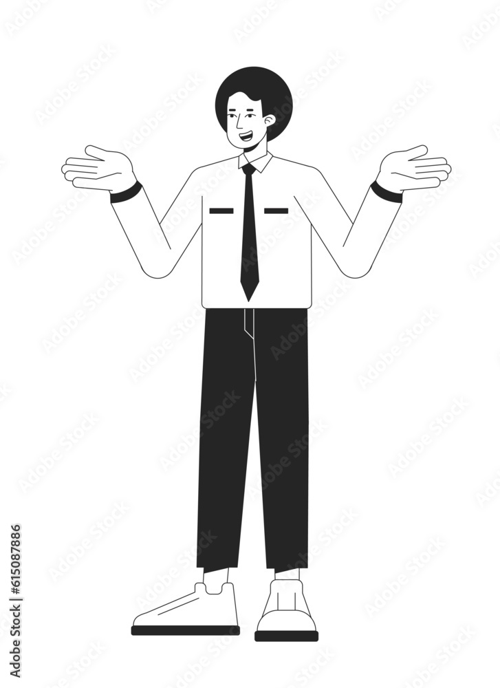 Canvas Prints ignorant office worker shrugging with confusion flat line black white vector character. editable out