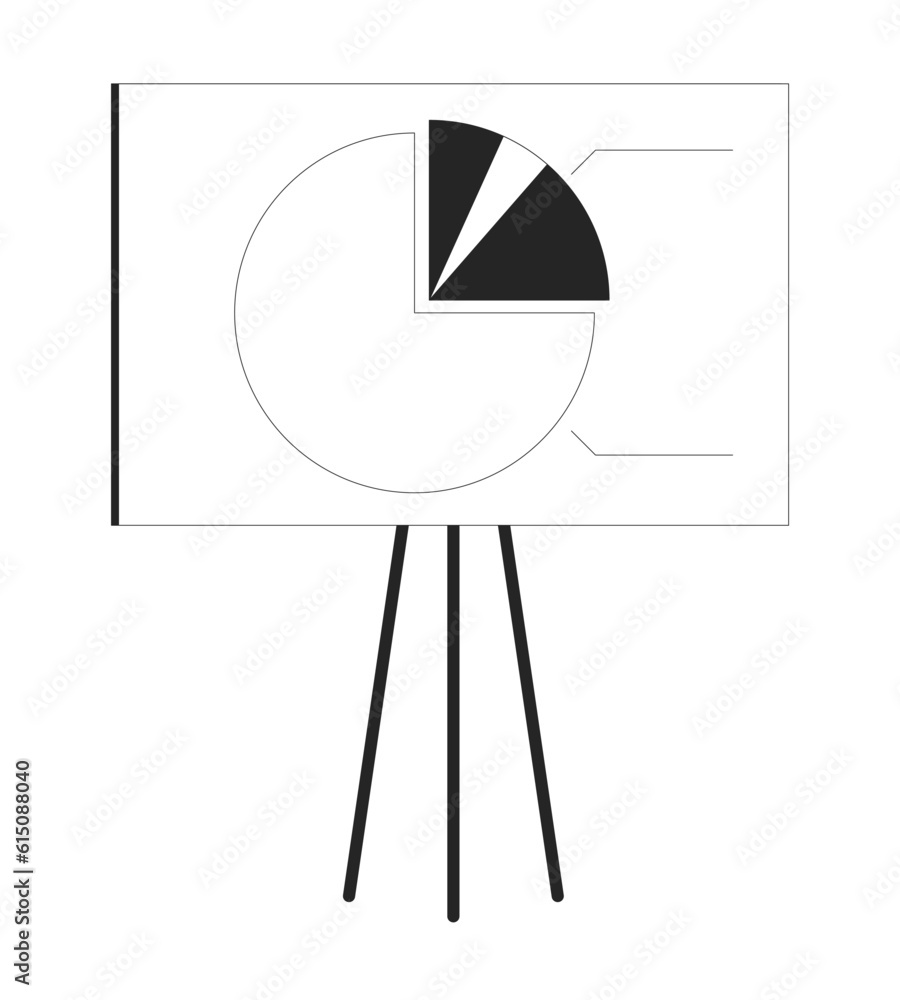 Poster easel stand for display board with pie chart flat monochrome isolated vector object. data analysis. 