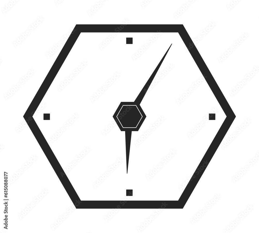 Poster hexagon shape wall clock flat monochrome isolated vector object. honeycomb design clock. editable bl