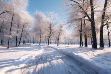 Obraz premium City park covered in winter snow