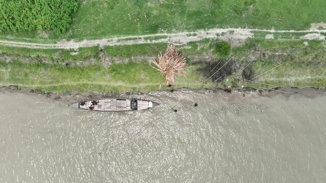 aerial landscape view of wooden boats