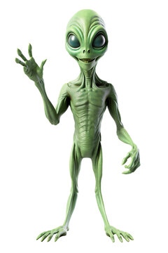 Alien or little green man which is an extra-terrestrial creature often used as a Halloween subject, png file cut out and isolated on a transparent background, computer Generative AI stock illustration