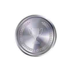 Realistic silver medal with engraved laurel wreath and winner cup. Versatile designs for custom awards and creative projects.