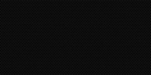 Foto op Canvas Dark grey abstract wide horizontal banner with hexagon carbon fiber grid and orange luminous lines. Technology vector background with orange neon lines. © Muhammad Muhdi