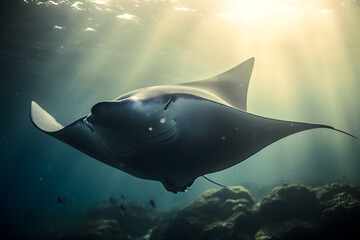 Fototapeta na wymiar Manta ray in marine. Generative AI