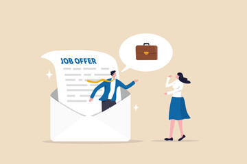 Job offer or new opportunity, career promotion or decision to change to new office, employment or recruitment, vacancy or hiring concept, businessman on email envelope offer new job to candidate.