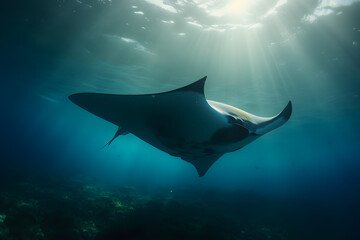Manta ray in marine. Generative AI