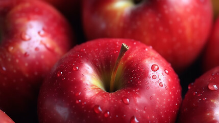 a pile of red apples with water drops
