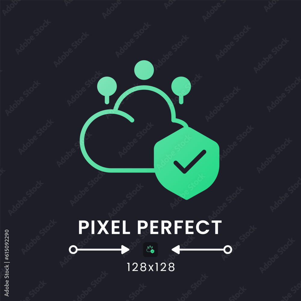 Poster cloud security green solid gradient desktop icon on black. data privacy protection. access control. 